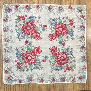 Floral Red & Blue Cotton Handkerchief
